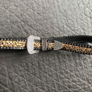 Christine Alexander Leather w/ Leopard faux fur & Rhinestones Belt Women’s Large